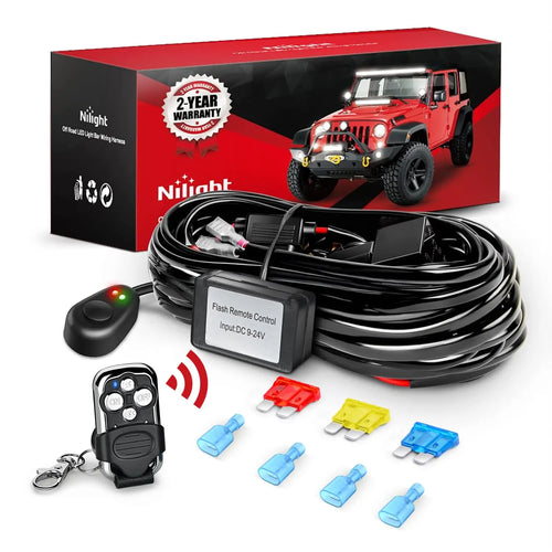 Nilight 14AWG Wire Harness Kit 1 Lead W/ Remote Controller Switch | 3 Fuses | 4 Spade Connectors