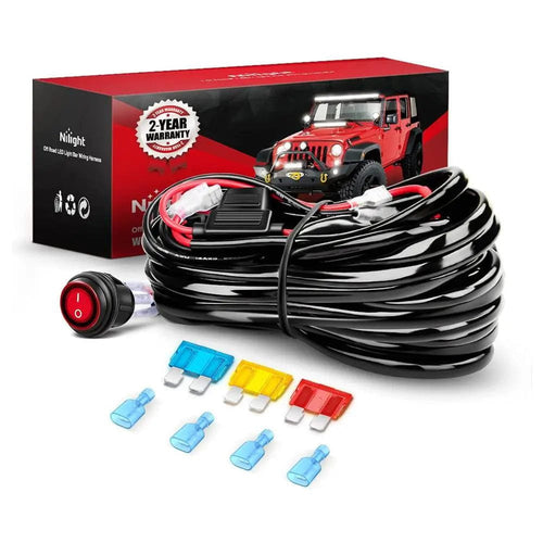 Nilight 14AWG Wire Harness Kit 2 Leads W/ 12V 3Pin Switch | 3 Fuses | 4 Spade Connectors