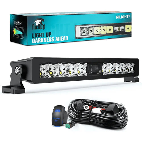 Nilight 14 Inch 11LED Single Row Spot Screw-Less Night Vision LED Light Bar | 18AWG Wire 5Pin Switch