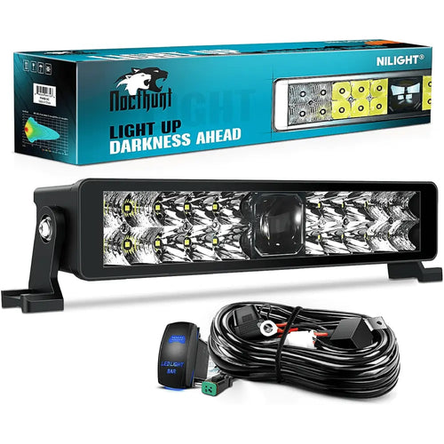 Nilight 14 Inch 21LED Dual Row Spot Flood Screw-Less Night Vision LED Light Bar | 16AWG Wire 5Pin Switch