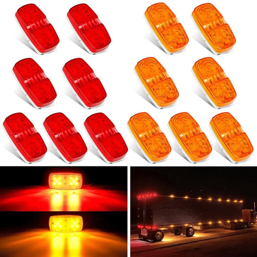 Nilight 14PCS Red Amber 10LED Rectangular Clearance Double Bullseye Marker Light