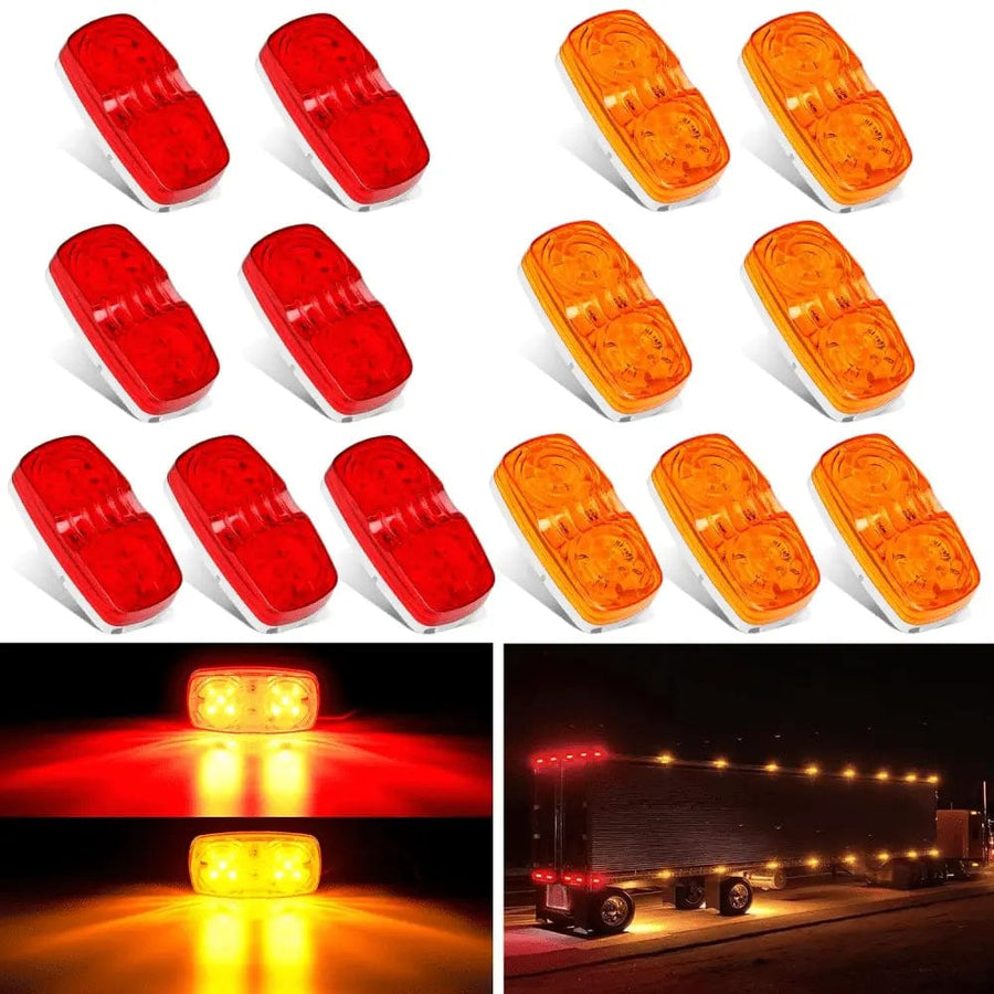 Nilight 14PCS Red Amber 10LED Rectangular Clearance Double Bullseye Marker Light