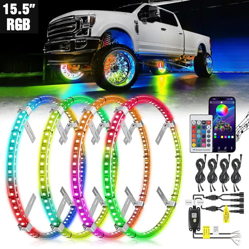 Nilight 15.5 Inch LED Wheel Ring Lights Double Row RGB APP Remote Control 4Pcs