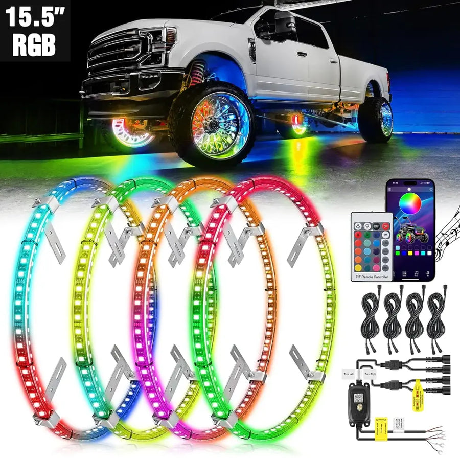 Nilight 15.5 Inch LED Wheel Ring Lights Double Row RGB APP Remote Control 4Pcs