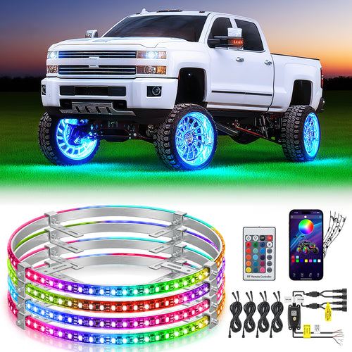 Nilight 15.5 Inch LED Wheel Ring Lights Single Row RGB APP Remote Control 4Pcs