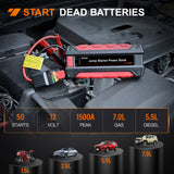 Nilight 1500A Car Battery Jump Starter for Up to 7.0L Gas & 5.5L Diesel Engines 12V Portable Jump Start Booster Pack Jump Box with Jumper Cables DC Output and LED Light, view 2