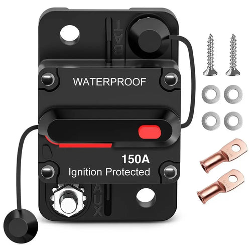Nilight 150A Circuit Breaker Resettable 12-48V DC Manual Reset w/Copper Wire Lugs Surface Mount Overload Protection