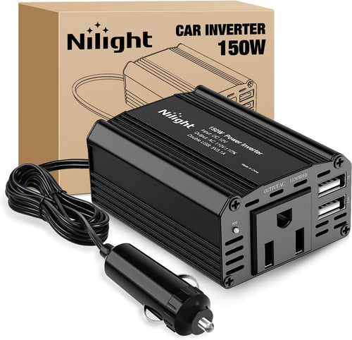 Nilight 150W Power Inverter 12V DC to 110V AC Car Charger Converter with 3.1A Dual USB Ports and 1 AC Outlets for Phones Tablets Laptop Computer Game Console Kindle iPad DVD Players Black