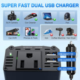 Nilight 150W Power Inverter 12V DC to 110V AC Car Charger Converter with 3.1A Dual USB Ports and 1 AC Outlets for Phones Tablets Laptop Computer Game Console Kindle iPad DVD Players Black, view 4