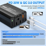 Nilight 150W Power Inverter 12V DC to 110V AC Car Converter with PD 30W USB C & QC3.0 for Phones Tablets Laptop Computer Game Console Kindle iPad DVD Players Black, view 2