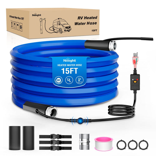 Nilight 15FT Heated Water Hose RV 5/8inch Inside Diameter -45°F Freeze Protaction Antifreeze Garden Drinking Hoses with Saving Thermostat and Smart Heat System for Winter Camper Supply Accessories
