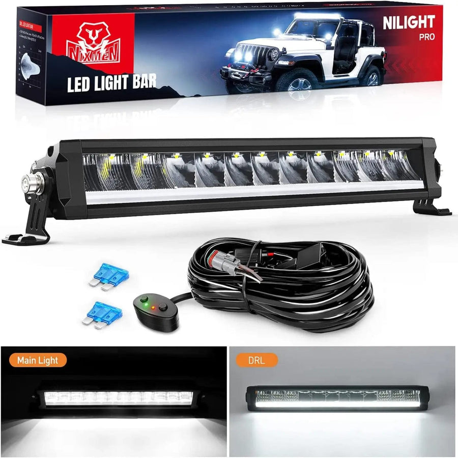 Nilight 15.5 Inch 60W 6650LM Slim Spot Flood DRL LED Light Bar Kit | 16AWG Wire DT Switch