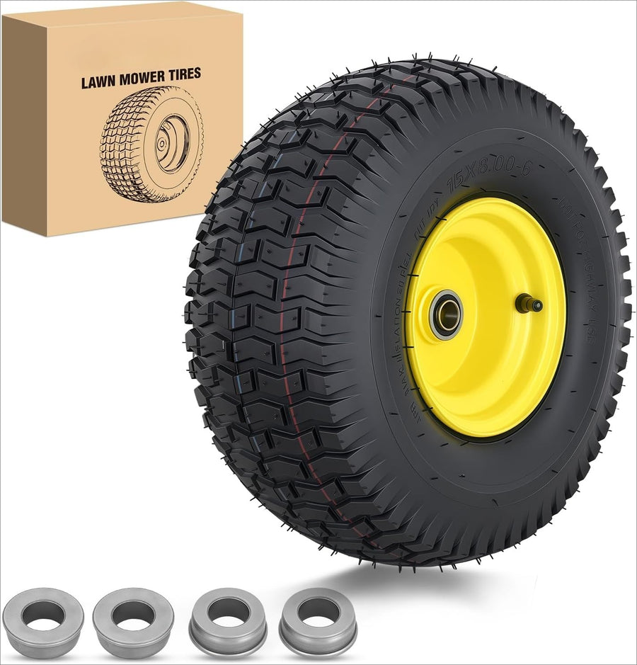 Nilight 15x6.00-6 Lawn Mower Tire, 15 Inch Pneumatic Rubber Tire with 3/4 Inch Axle Bore & 3 Inch Hub Length, Air-Filled Replacement Wheel for Riding Lawn Mowers, 1 Pack