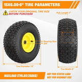 Nilight 15x6.00-6 Lawn Mower Tire, 15 Inch Pneumatic Rubber Tire with 3/4 Inch Axle Bore & 3 Inch Hub Length, Air-Filled Replacement Wheel for Riding Lawn Mowers, 1 Pack, view 2