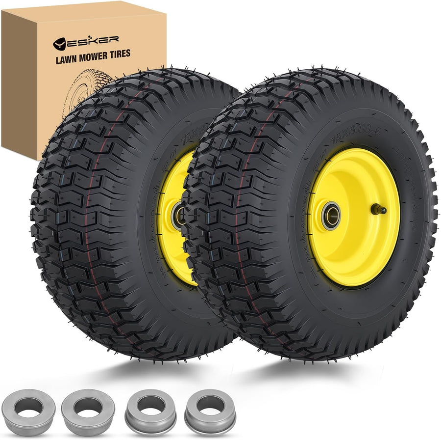Nilight 15x6.00-6 Lawn Mower Tires, 15 Inch Pneumatic Rubber Tire with 3/4 Inch Axle Bore & 3 Inch Hub Length, Air-Filled Replacement Wheels for Riding Lawn Mowers, 2 Pack