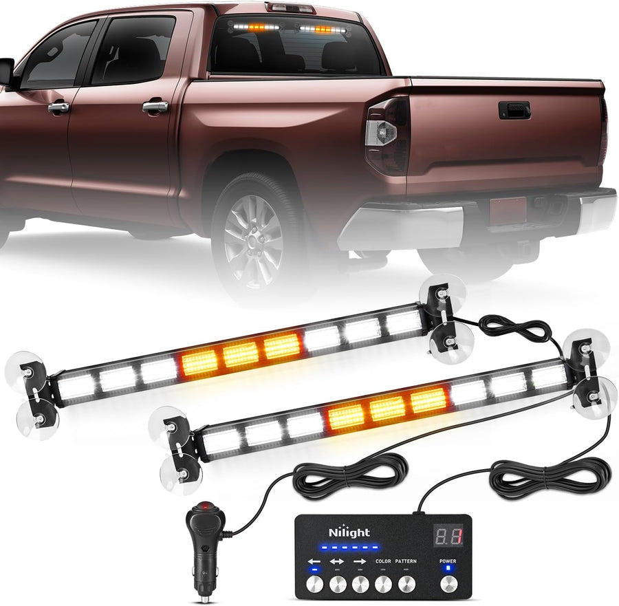 Nilight 162 LED Traffic Advisor Strobe Light Bar 2-in-1 Amber White Emergency Warning Hazard Lights with Controller 4 Switchable Color 36 Flash Pattern for Trucks Cars Tow Plow Construction Vehicles