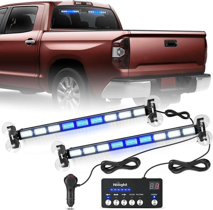 Nilight 162 LED Traffic Advisor Strobe Light Bar 2-in-1 Blue White Emergency Warning Hazard Lights with Controller 4 Switchable Color 36 Flash Pattern for Trucks Cars Tow Plow Construction Vehicles