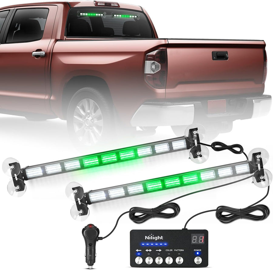 Nilight 162 LED Traffic Advisor Strobe Light Bar 2-in-1 Green White Emergency Warning Hazard Lights with Controller 4 Switchable Color 36 Flash Pattern for Trucks Cars Tow Plow Construction Vehicles