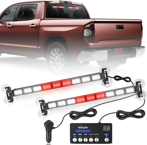 Nilight 162 LED Traffic Advisor Strobe Light Bar 2-in-1 Red White Emergency Warning Hazard Lights with Controller 4 Switchable Color 36 Flash Pattern for Trucks Cars Tow Plow Construction Vehicles