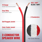 Nilight 16AWG 100FT Wire Copper Clad Aluminum 2 Conductor Parallel Wire Red Black 12V/24V DC Cable Flexible Extension Cords for Model Train Car Audio Radio Amplifier DIY, view 2