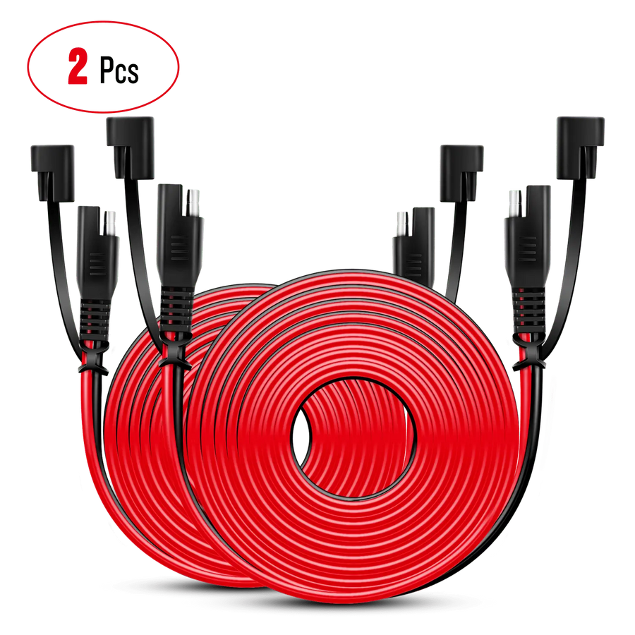 Nilight 2PCS 16AWG 12FT SAE to SAE Extension Cable 2-Pin Wire Harness With Dust Cap