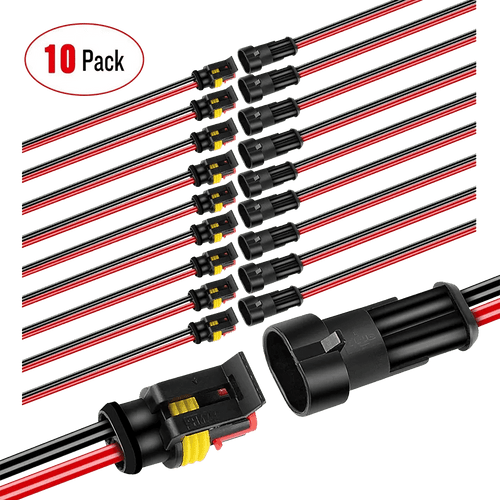 Nilight 10Pack 16AWG 2-Pin Way Waterproof Wire 1.5mm Series Terminal Connector