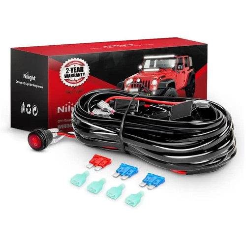 Nilight 16AWG Wire Harness 12FT Kit 2 Leads W/ 12V 3Pin Switch | 3 Fuses | 4 Spade Connectors