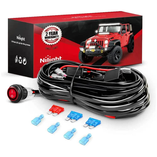 Nilight 16AWG Wire Harness 15FT Kit 2 Leads W/ 12V 3Pin Switch | 3 Fuses | 4 Spade Connectors