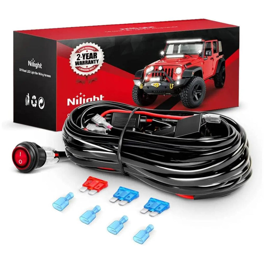 Nilight 16AWG Wire Harness 15FT Kit 2 Leads W/ 12V 3Pin Switch | 3 Fuses | 4 Spade Connectors