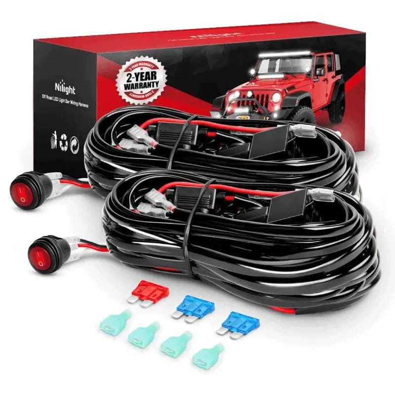 Nilight 2PCS 16AWG Wire Harness Kit 2 Leads W/ 12V 3Pin Switch | 3 Fuses | 4 Spade Connectors