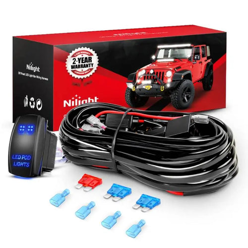 Nilight 16AWG Wire Harness Kit 2 Leads W/ 12V 5Pin Light Pods Switch | 3 Fuses | 4 Spade Connectors