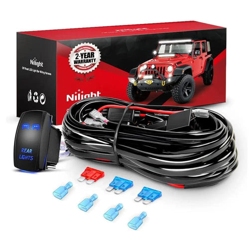 Nilight 16AWG Wire Harness Kit 2 Leads W/ 12V 5Pin Rear Lights Switch | 3 Fuses | 4 Spade Connectors
