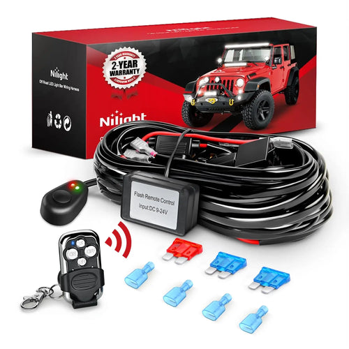 Nilight 16AWG Wire Harness Kit 2 Leads W/ Remote Controller Switch | 3 Fuses | 4 Spade Connectors