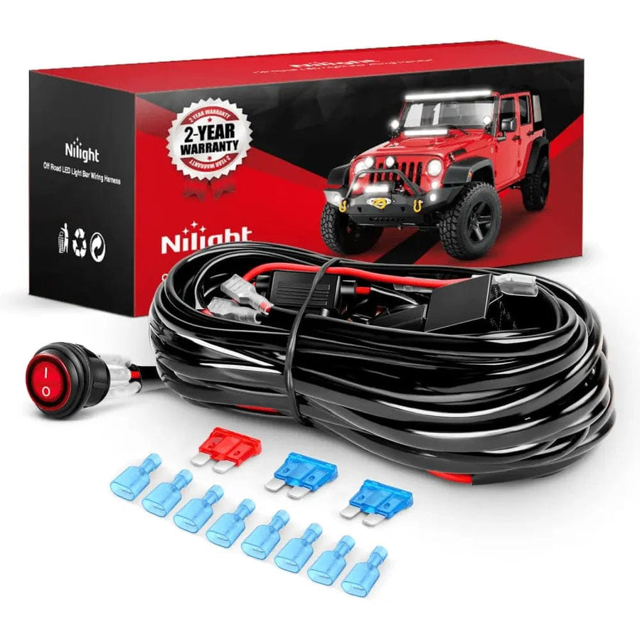 Nilight 16AWG Wire Harness Kit 4 Leads W/ 12V 3Pin Switch | 3 Fuses | 8 Spade Connectors