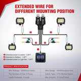 Nilight 16AWG Wire Harness LED Light BAR and LED POD Lights 4 Leads W/ 12V 5Pin Switch | 6 Fuses | 8 Spade Connectors, view 6