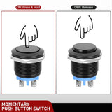 Nilight 16mm Momentary Push Button Switch 12V Waterproof Black Metal Round Starter Power Switches 2PCS 2 Pin Screw Terminal for Car Truck Horn Boat Marine RV Vehicle, view 4