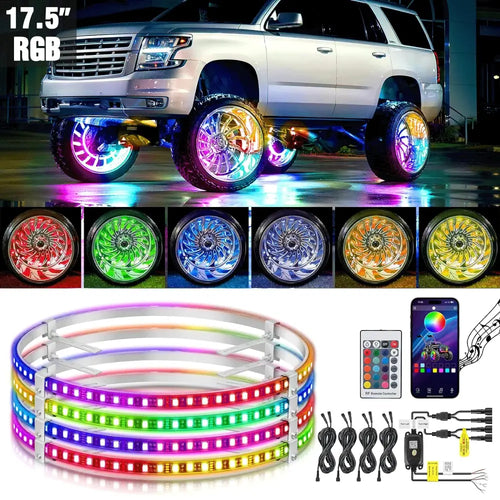 Nilight 17.5 Inch LED Wheel Ring Lights Single Row RGB APP Remote Control 4Pcs