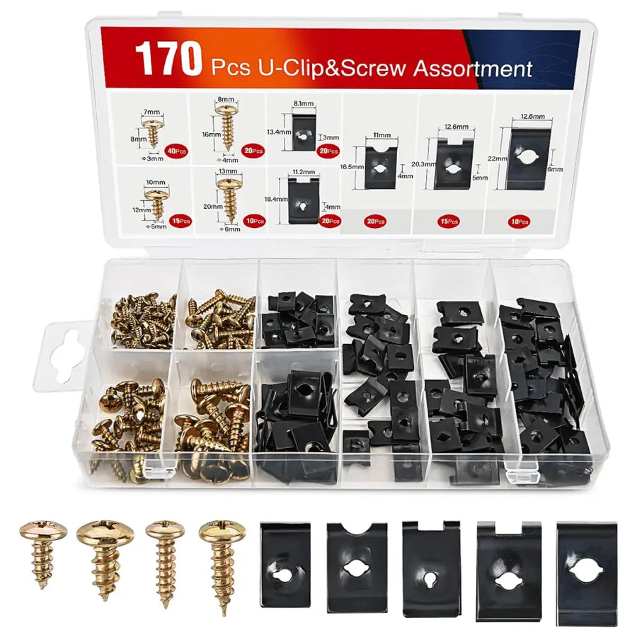 Nilight 170 Pcs Car U-Clip Screw Assortment Kit