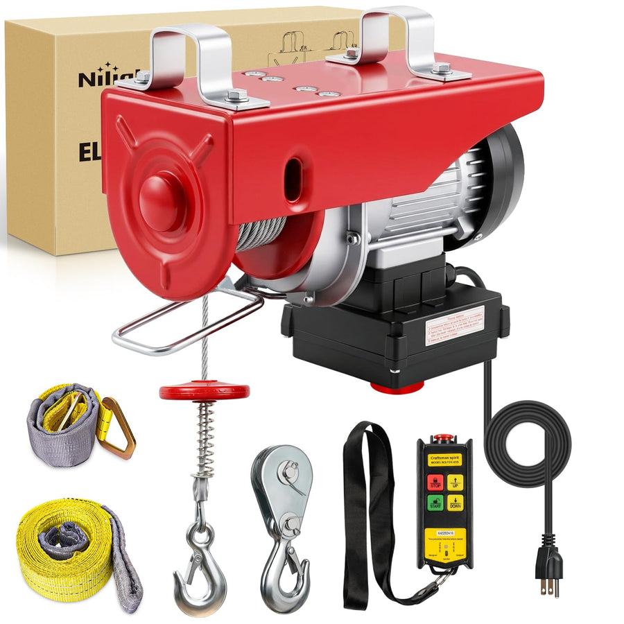 Nilight 1760LBS Electric Hoist 110V Electric Hoist Winch with Wireless Remote Control, Single/Double Slings 39FT Lifting Height Material Handling Tool for Garage Warehouses Factory Attic Ceiling Crane