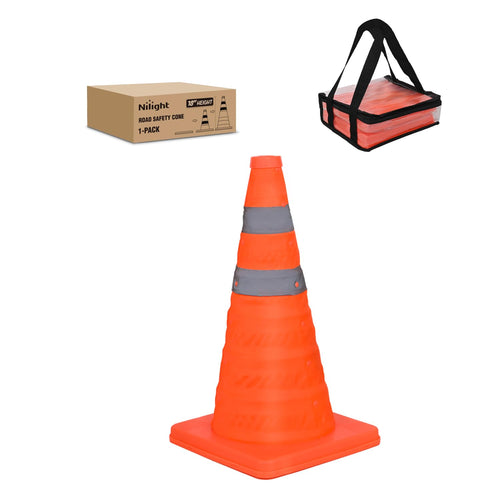 Nilight 18 Inch Collapsible Traffic Safety Cone - Bright Orange Parking Cones with Reflective Collars for Roadside Emergency, Parking, Driving Practice