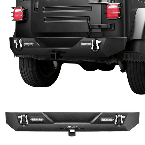 Nilight 1987-2006 Jeep Wrangler TJ YJ Rear Bumper Rock Crawler Bumper with Hitch Receiver 2Pcs Upgraded 40W LED Lights Off Road Textured Black