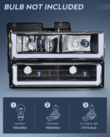 Nilight 1988 1989 1990 1991 1992 1993 1994 1995 1996 1997 Chevrolet GMC C10 C/K 1988-1999 Silverado Suburban Sierra Blazer Tahoe Yukon DRL Headlight Assembly Black Housing, view 2