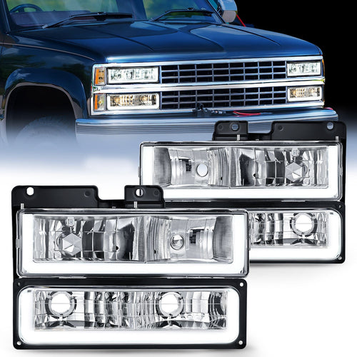 Nilight 1988 1989 1990 1991 1992 1993 1994 1995 1996 1997 Chevrolet GMC C10 C/K 1988-1999 Silverado Suburban Sierra Blazer Tahoe Yukon DRL Headlight Assembly Chrome Case