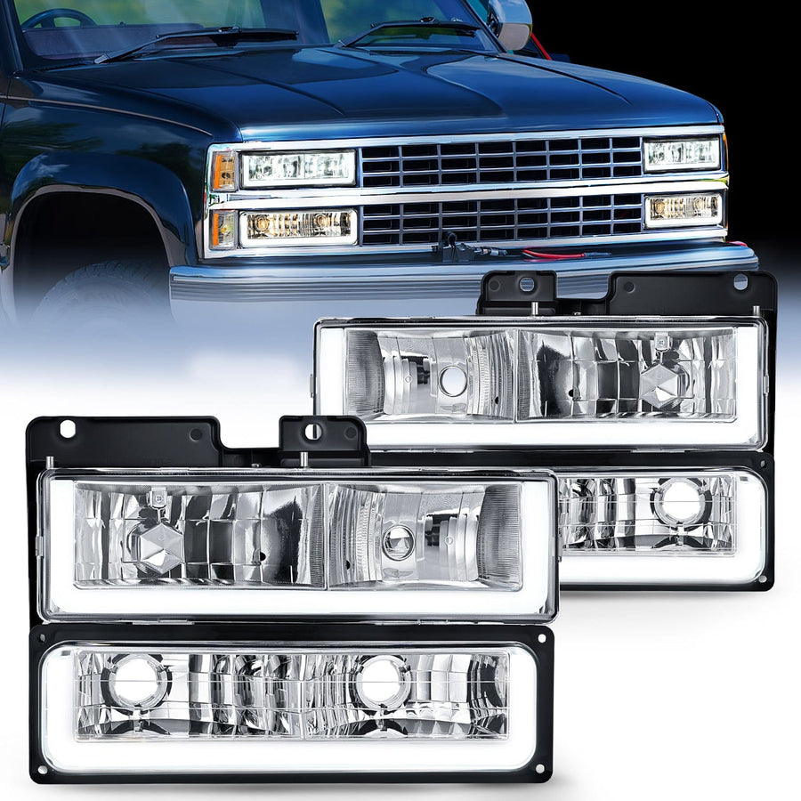 Nilight 1988 1989 1990 1991 1992 1993 1994 1995 1996 1997 Chevrolet GMC C10 C/K 1988-1999 Silverado Suburban Sierra Blazer Tahoe Yukon DRL Headlight Assembly Chrome Case