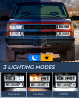 Nilight 1988 1989 1990 1991 1992 1993 1994 1995 1996 1997 Chevrolet GMC C10 C/K 1988-1999 Silverado Suburban Sierra Blazer Tahoe Yukon DRL Headlight Assembly Chrome Case, view 4