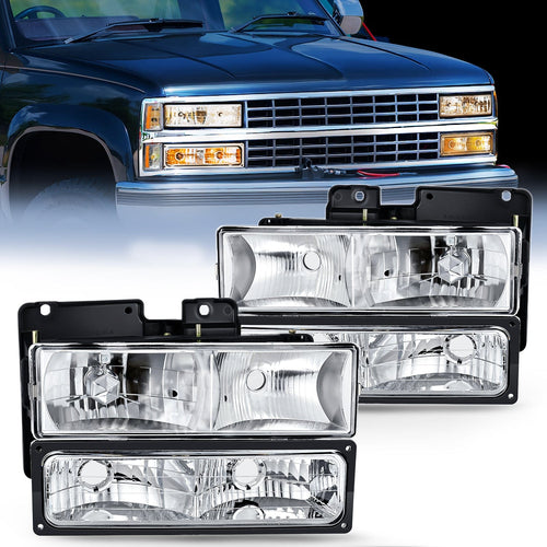 Nilight 1988 1989 1990 1991 1992 1993 1994 1995 1996 1997 Chevrolet GMC C10 C/K 1988-1999 Silverado Suburban Sierra Blazer Tahoe Yukon Headlight Assembly Chrome Housing