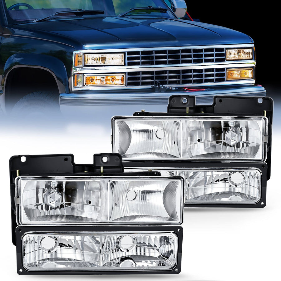 Nilight 1988 1989 1990 1991 1992 1993 1994 1995 1996 1997 Chevrolet GMC C10 C/K 1988-1999 Silverado Suburban Sierra Blazer Tahoe Yukon Headlight Assembly Chrome Housing
