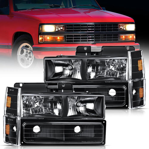 Nilight 1988 1989 1990 1991 1992 1993 Chevrolet GMC C/K 1988 1989 1990 1991 1992 1993 Silverado Suburban Sierra Blazer Tahoe Yukon Headlight Assembly Black Case Amber Reflector