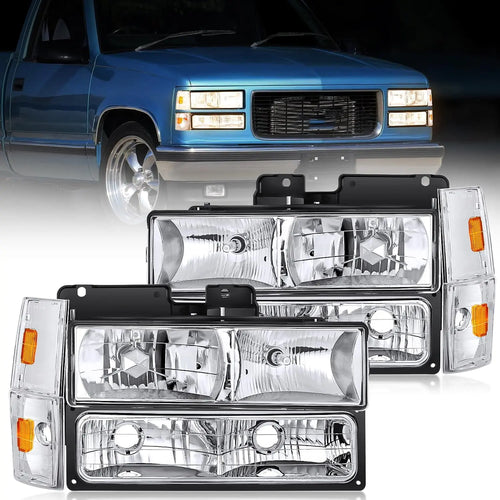 Nilight 1988 1989 1990 1991 1992 1993 Chevrolet GMC C/K 1988 1989 1990 1991 1992 1993 Silverado Suburban Sierra Blazer Tahoe Yukon Headlight Assembly Chrome Case Amber Reflector