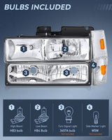 Nilight 1988 1989 1990 1991 1992 1993 Chevrolet GMC C/K 1988 1989 1990 1991 1992 1993 Silverado Suburban Sierra Blazer Tahoe Yukon Headlight Assembly Chrome Case Amber Reflector, view 2
